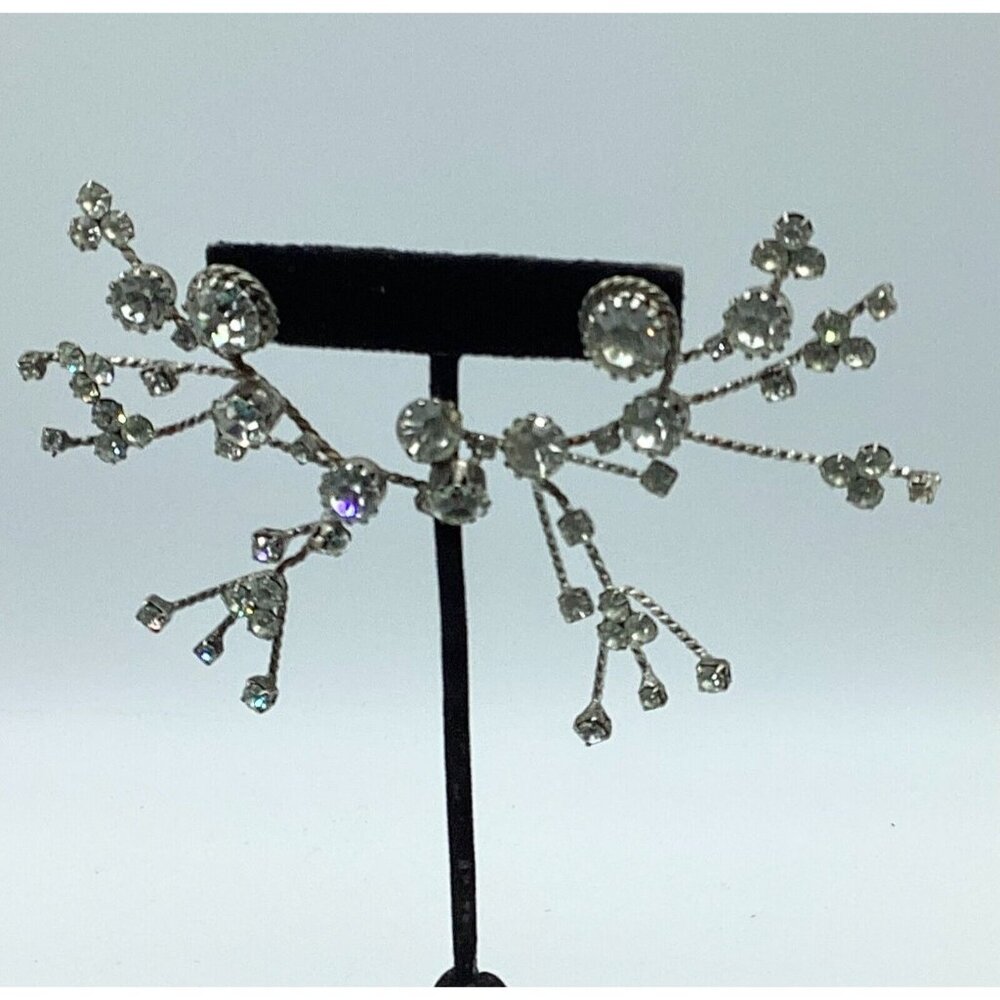 1990s Statement Rhinestone Art Deco Earrings Pierced Vintage Runway